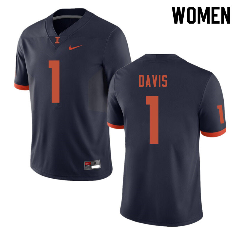 Women #1 Vontae Davis Illinois Fighting Illini College Football Jerseys Sale-Navy